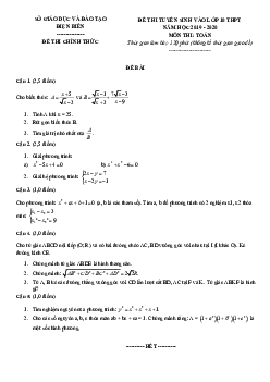 Đề tuyển sinh lớp 10 THPT năm 2019 – 2020 môn Toán sở GD&ĐT Điện Biên