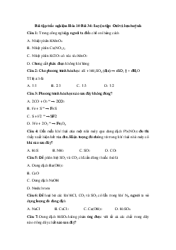 Trắc nghiệm Hóa học 10 bài 34: Luyện tập: Oxi và lưu huỳnh