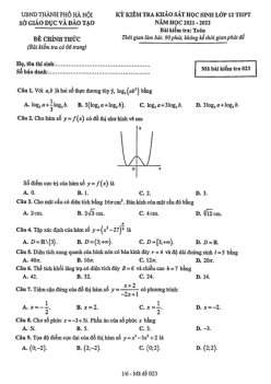 Đề thi thử THPT Quốc gia 2022 môn Toán Sở GD&ĐT Hà Nội