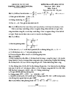 Đề thi giữa học kỳ 2 Toán 9 năm 2023 – 2024 trường THCS Phú Thượng – Hà Nội