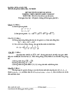 Đề thi tuyển sinh lớp 10 năm học 2017 – 2018 môn Toán trường THPT chuyên KHTN – Hà Nội (Vòng 1)