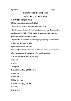 Đề thi học kì 1 lớp 1 môn Tiếng Việt sách Cánh diều - Đề 4