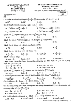 Đề kiểm tra cuối học kỳ 2 Toán 12 năm 2021 – 2022 sở GD&ĐT An Giang
