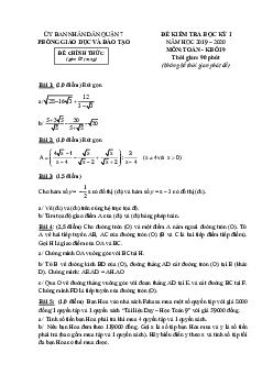 Đề thi học kỳ 1 Toán 9 năm 2019 – 2020 phòng GD&ĐT Quận 7 – TP HCM