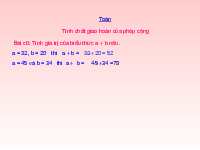 Giáo án điện tử Toán 4 Cánh diều: Tính chất giao hoán của phép cộng