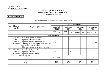 Đề thi giữa học kì 1 lớp 7 môn Lịch sử và Địa lí | Đề 3 | Chân trời sáng tạo