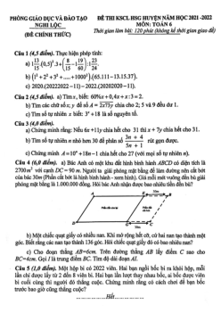 Đề KSCL HSG huyện Toán 6 năm 2021 – 2022 phòng GD&ĐT Nghi Lộc – Nghệ An