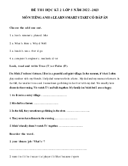 Đề thi tiếng Anh lớp 5 học kì 2 i-Learn Smart Start số 5
