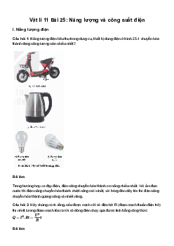 Vật lí 11 Bài 25: Năng lượng và công suất điện sách Kết Nối Tri Thức