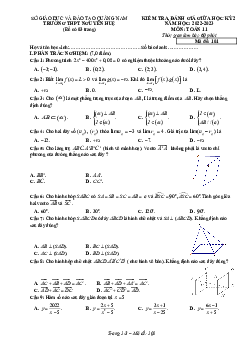 Đề giữa học kỳ 2 Toán 11 năm 2022 – 2023 trường THPT Nguyễn Huệ – Quảng Nam