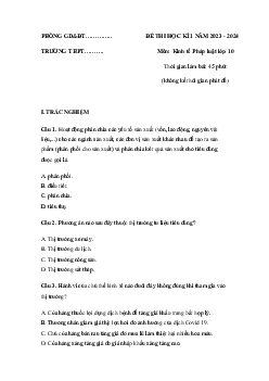 Đề thi học kì 1 môn Giáo dục Kinh tế và Pháp luật 10 sách Cánh diều đề 2
