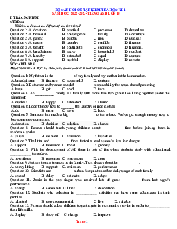 Bộ câu hỏi ôn thi Tiếng Anh 10 học kỳ 1 năm 2022-2023