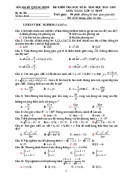 Đề thi học kì 2 Toán 10 năm học 2018 – 2019 sở GD&ĐT Quảng Bình