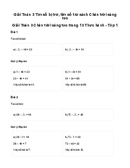 Giải Toán 3: Tìm số bị trừ, tìm số trừ | Chân trời sáng tạo