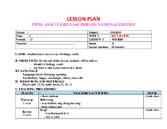 Unit 2: Giáo án Tiếng Anh 2 sách Chân trời sáng tạo (Cả năm)