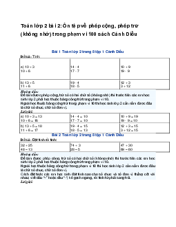 Toán lớp 2 bài 2: Ôn tập về phép cộng, phép trừ (không nhớ) trong phạm vi 100 sách | Cánh Diều