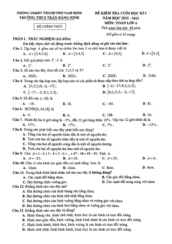 Đề cuối học kì 1 Toán 6 năm 2022 – 2023 trường THCS Trần Đăng Ninh – Nam Định