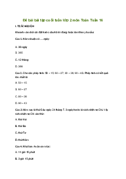 Phiếu bài tập cuối tuần lớp 2 môn Toán Chân trời sáng tạo - Tuần 16