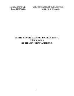 Đề thi Olympic 10 tháng 3 lần thứ 3 môn Tiếng Anh năm 2019 môn Tiếng Anh 10 THPT Việt Đức