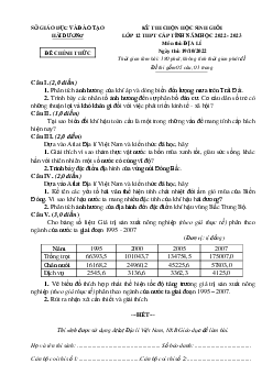 Đề thi chọn HSG môn Địa lớp 12 tỉnh Hải Dương 2022-2023 (có đáp án)