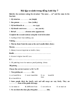 Bài tập so sánh trong tiếng Anh lớp 7