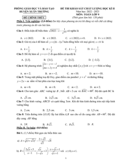 Đề học kì 2 Toán 9 năm 2022 – 2023 phòng GD&ĐT Xuân Trường – Nam Định