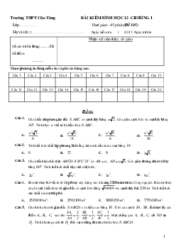 Đề kiểm tra Hình học 12 chương 1 (Khối đa diện) trường THPT Cửa Tùng – Quảng Trị