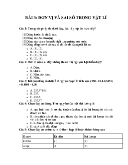 Trắc nghiệm Vật lí 10 Bài 3: Đơn vị và sai số trong vật lí | Chân trời sáng tạo