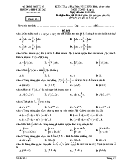 Đề thi giữa học kỳ 2 Toán 12 năm 2023 – 2024 trường THPT Lê Lợi – Kon Tum