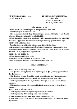 Đề cương ôn tập học kì 2 môn Lịch sử - Địa lí 7 sách Chân trời sáng tạo