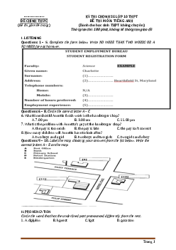 Đề chọn HSG Tiếng Anh 10 cấp tỉnh (có đáp án)