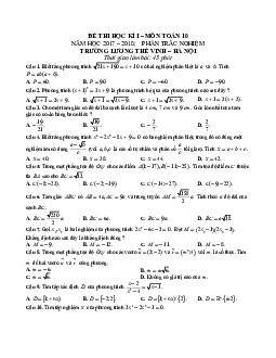 Đề thi HK1 Toán 10 năm học 2017 – 2018 trường THPT Lương Thế Vinh – Hà Nội
