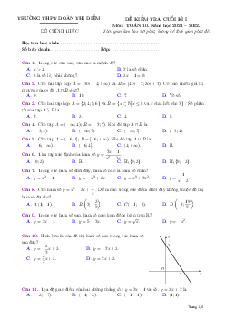 Đề kiểm tra cuối kì 1 Toán 10 năm 2021 – 2022 trường THPT Đoàn Thị Điểm – Hà Nội