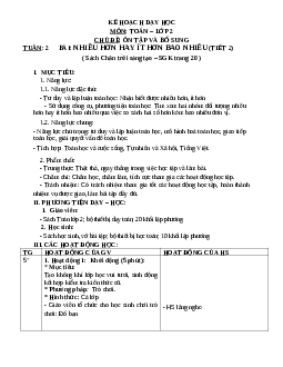 Giáo án Toán 2 | Bài nhiều ngay hơn hay ít ngày hơn bao nhiêu sách Chân trời sáng tạo (cả năm) | Tuần 2 tiết 2