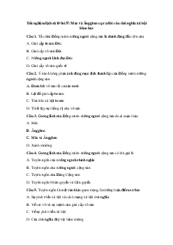 Trắc nghiệm Lịch sử 10 bài 37: Mác và Ăngghen sự ra đời của chủ nghĩa xã hội khoa học
