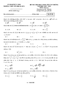 Đề học sinh giỏi Toán 12 năm 2023 – 2024 trường THPT Yên Phong 2 – Bắc Ninh