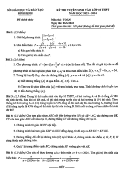 Đề tuyển sinh vào lớp 10 môn Toán năm 2023 – 2024 sở GD&ĐT Bình Định