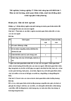 Trải nghiệm, hướng nghiệp 11 Chân trời sáng tạo chủ đề 9 bản 1: Bảo vệ môi trường, cảnh quan thiên nhiên, danh lam thắng cảnh và tài nguyên ở địa phương
