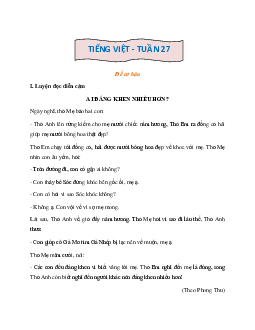 Bài tập cuối tuần tiếng Việt lớp 3 Chân trời sáng tạo Tuần 27 cơ bản
