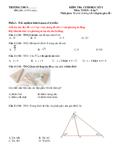 Đề thi học kì 1 môn Toán 7 | Đề 9 | Chân trời sáng tạo