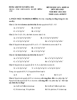 Đề thi Học Kì 1 Hóa 10 Năm 2021-2022 (Có đáp án)