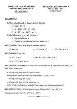 Đề giữa học kì 1 Toán 8 năm 2022 – 2023 trường THCS Nghĩa Tân – Hà Nội