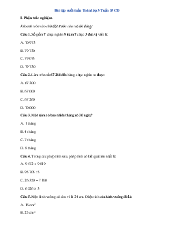 Phiếu bài tập cuối tuần Toán lớp 3 - Tuần 35 ( cơ bản )|  Cánh Diều