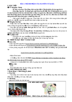 Giáo Án Hóa 10 CTST Bài 2 Thành phần của nguyên tử