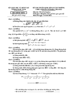 Đề tuyển sinh lớp 10 chuyên môn Toán (chuyên) 2022 – 2023 sở GD&ĐT Quảng Nam