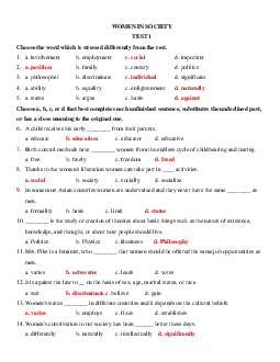 Bộ bài tập Tiếng Anh lớp 12 Unit 15 Women in society có đáp án