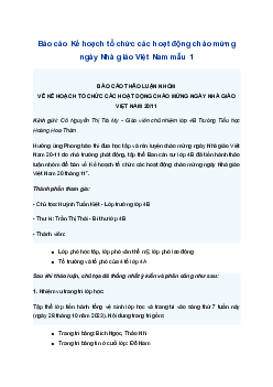 Báo cáo Kế hoạch tổ chức các hoạt động chào mừng ngày Nhà giáo Việt Nam | Tập làm văn 4