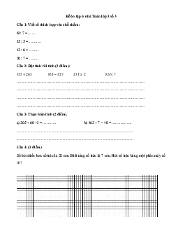 Đề ôn tập ở nhà Toán lớp 3 số 3 (Tuần từ 08/2 - 13/2/2021)