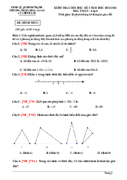 Bộ đề tham khảo cuối kỳ 1 Toán 6 năm 2023 – 2024 phòng GD&ĐT Bình Thạnh – TP HCM