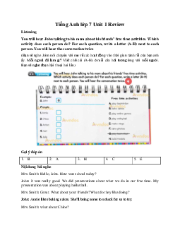 Tiếng Anh lớp 7 Unit 1 Review